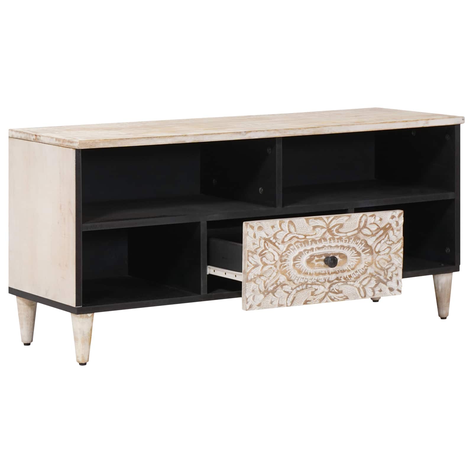 TV-Schränk mit Regal Weiß 100 x 33,5 x 46 cm Massivholz Mango