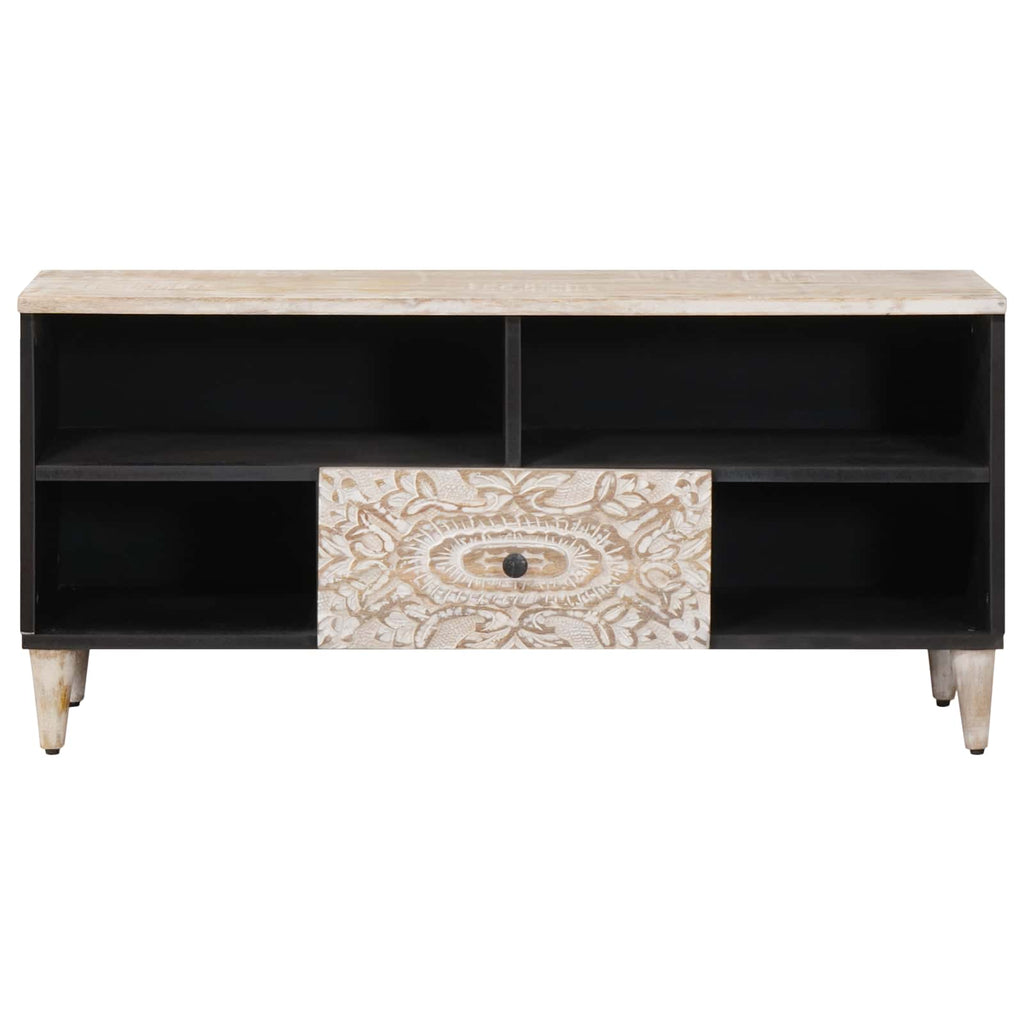 TV-Schränk mit Regal Weiß 100 x 33,5 x 46 cm Massivholz Mango