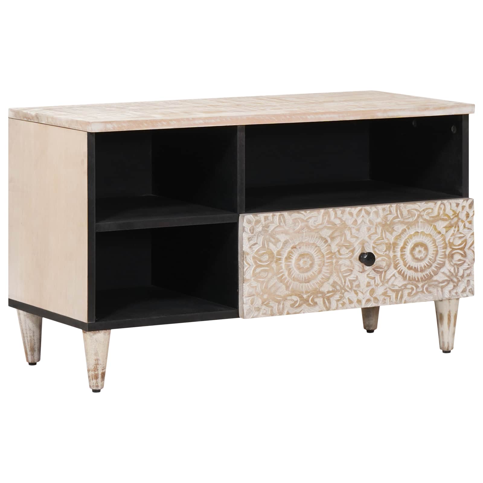 TV-Schränk mit Regal Weiß 80 x 33,5 x 46 cm Massivholz Mango