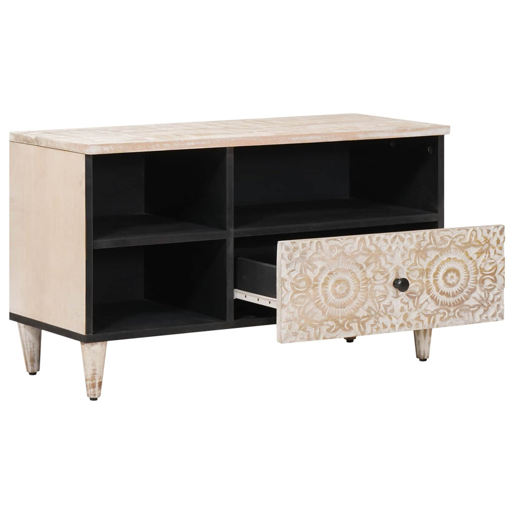 TV-Schränk mit Regal Weiß 80 x 33,5 x 46 cm Massivholz Mango