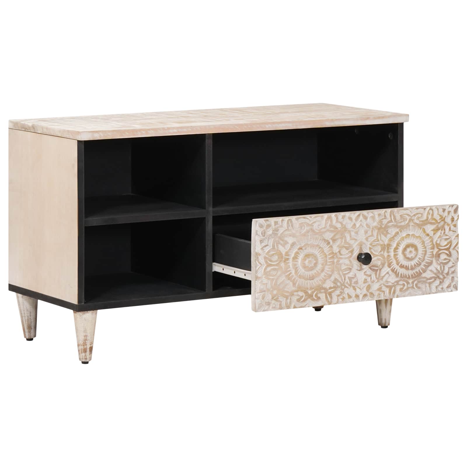 TV-Schränk mit Regal Weiß 80 x 33,5 x 46 cm Massivholz Mango
