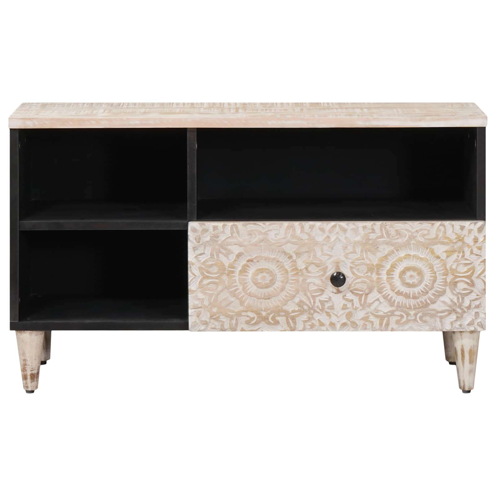 TV-Schränk mit Regal Weiß 80 x 33,5 x 46 cm Massivholz Mango