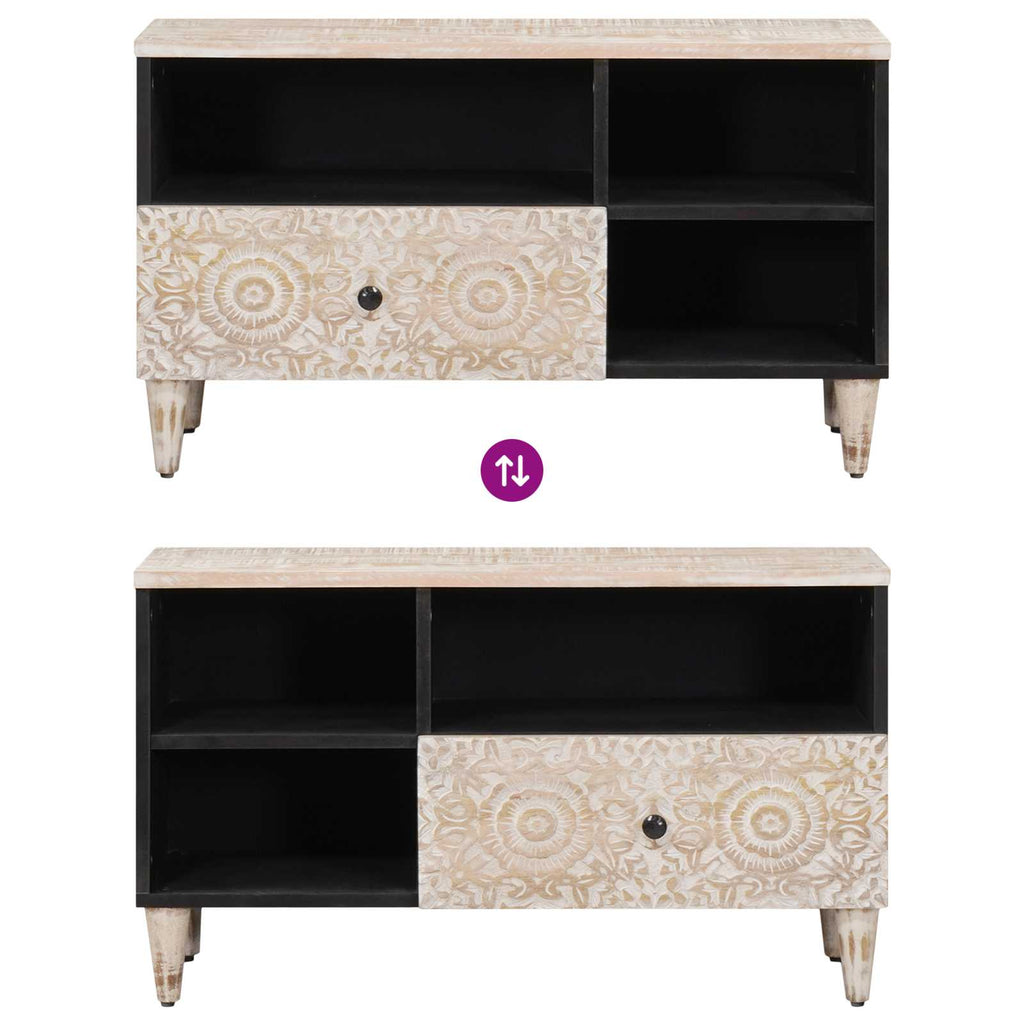 TV-Schränk mit Regal Weiß 80 x 33,5 x 46 cm Massivholz Mango