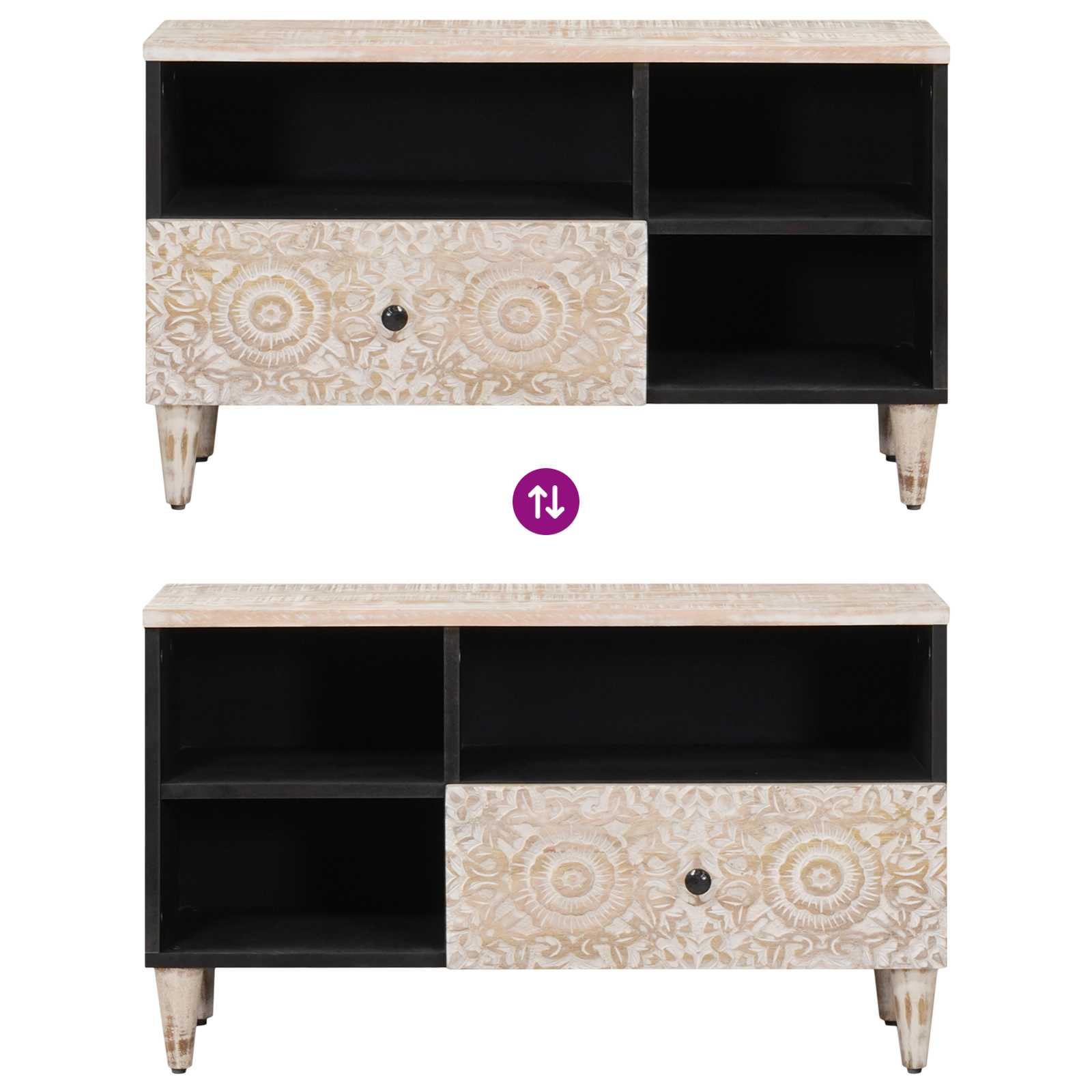 TV-Schränk mit Regal Weiß 80 x 33,5 x 46 cm Massivholz Mango