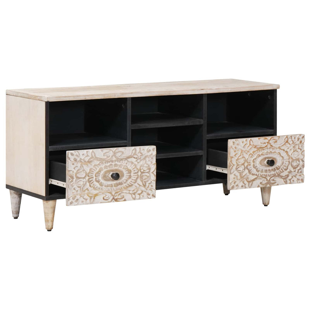 TV-Schränk mit Regal Weiß 100 x 33,5 x 46 cm Massivholz Mango