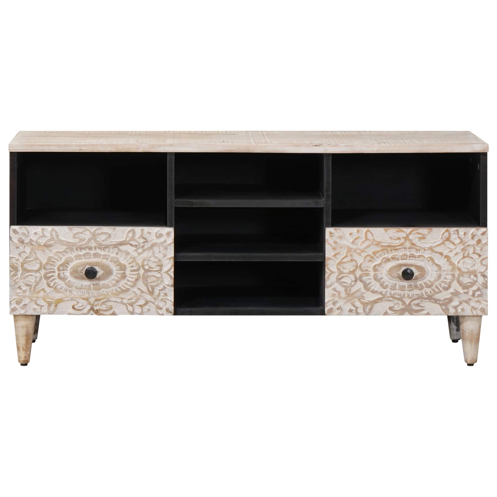 TV-Schränk mit Regal Weiß 100 x 33,5 x 46 cm Massivholz Mango