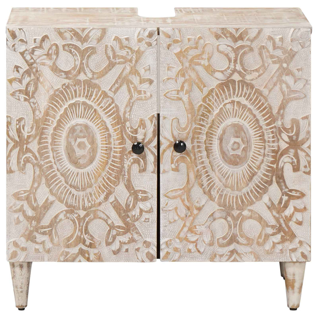 Waschbeckenschrank Weiß 62 x 33 x 58 cm Massivholz Mango