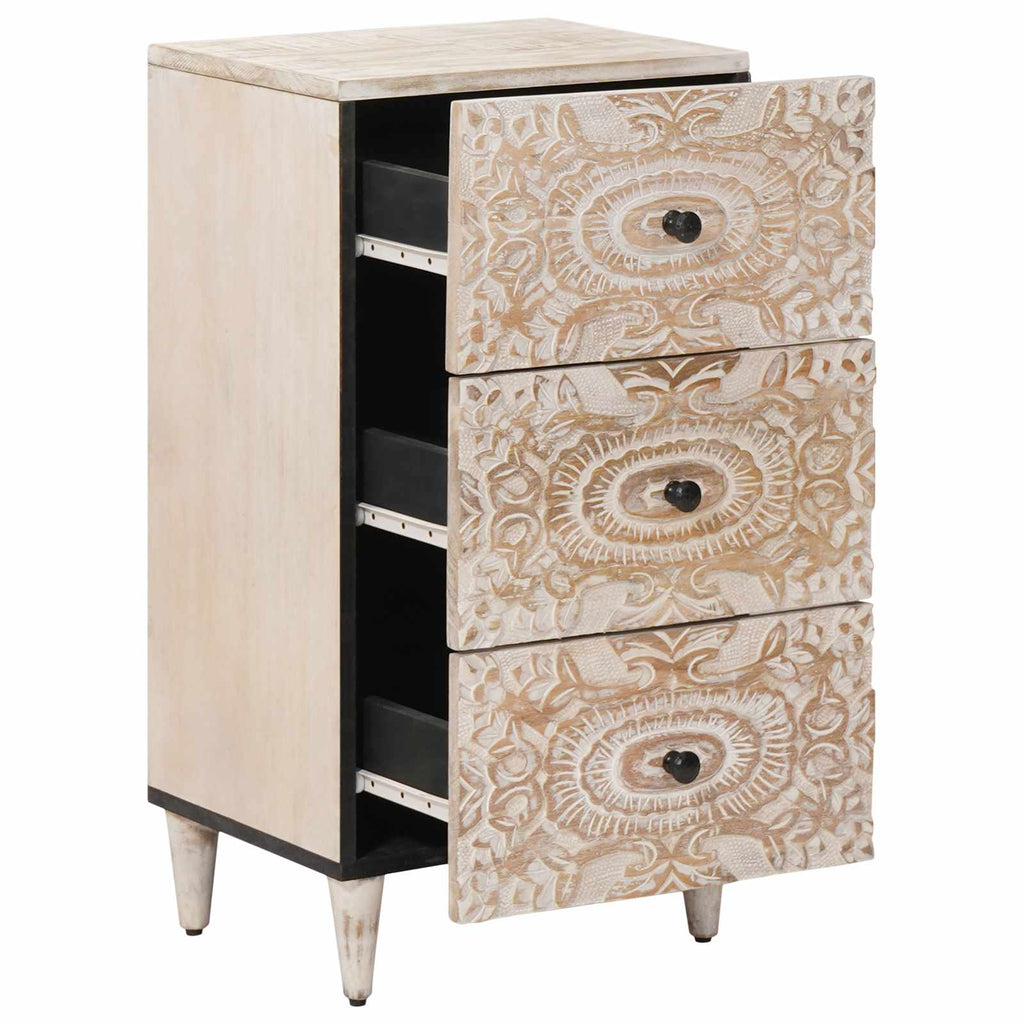 Sideboard mit Speicher Weiß 40 x 33,5 x 75 cm Massivholz Mango