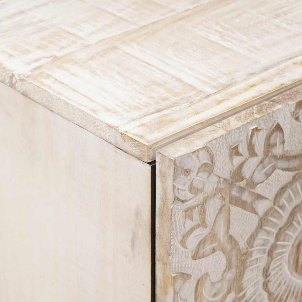 Sideboard mit Speicher Weiß 40 x 33,5 x 75 cm Massivholz Mango