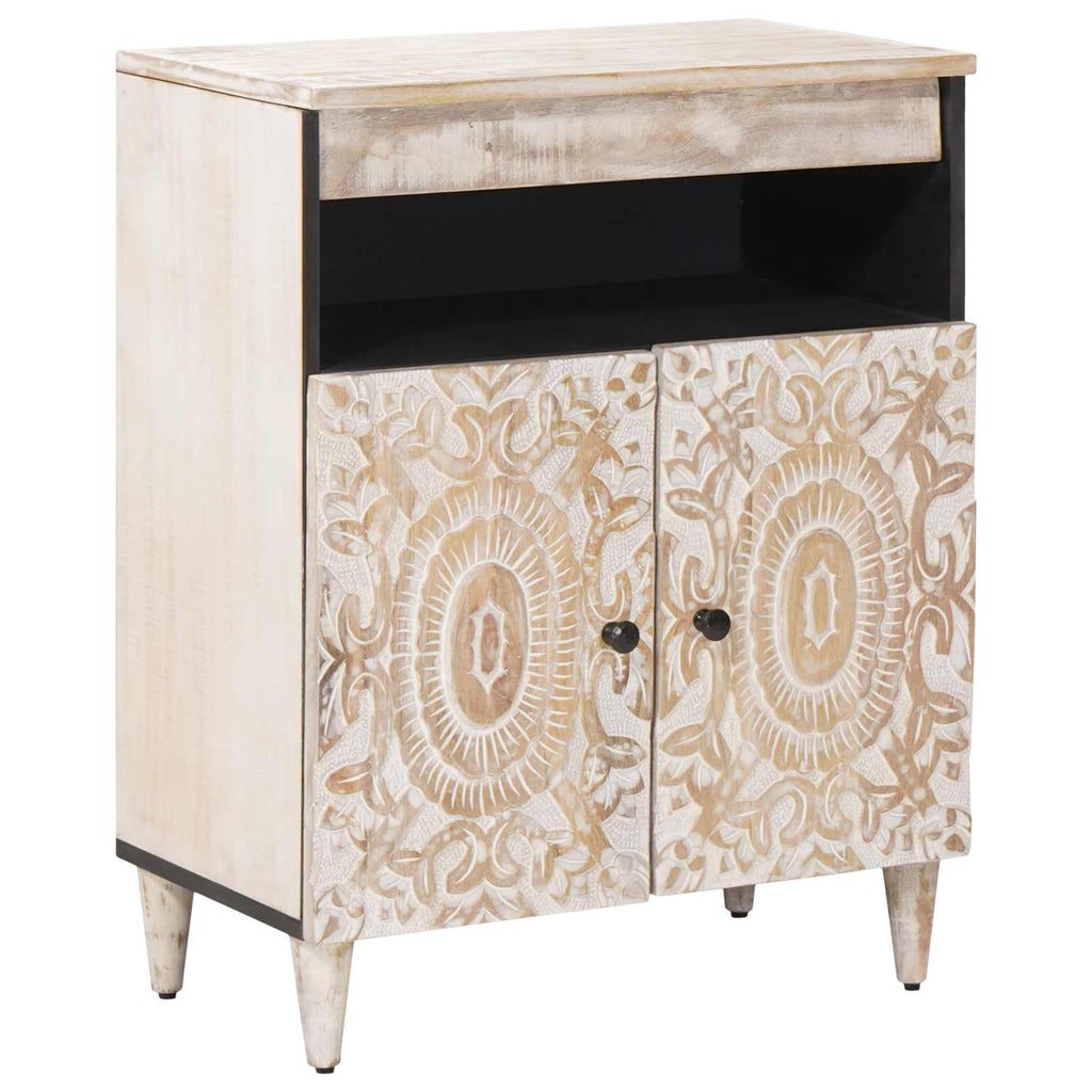 Sideboard mit Speicher Weiß 60 x 33,5 x 75 cm Massivholz Mango