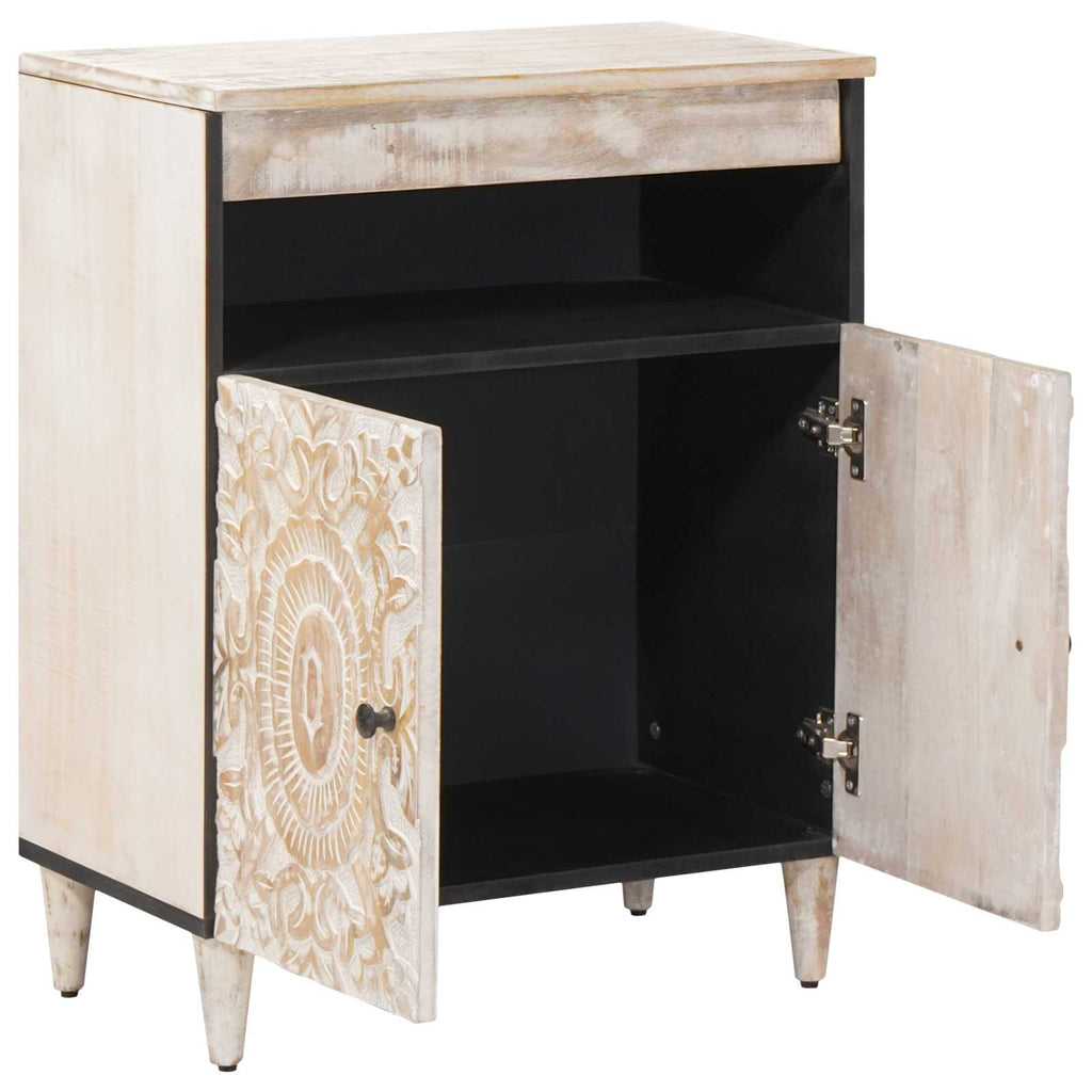 Sideboard mit Speicher Weiß 60 x 33,5 x 75 cm Massivholz Mango