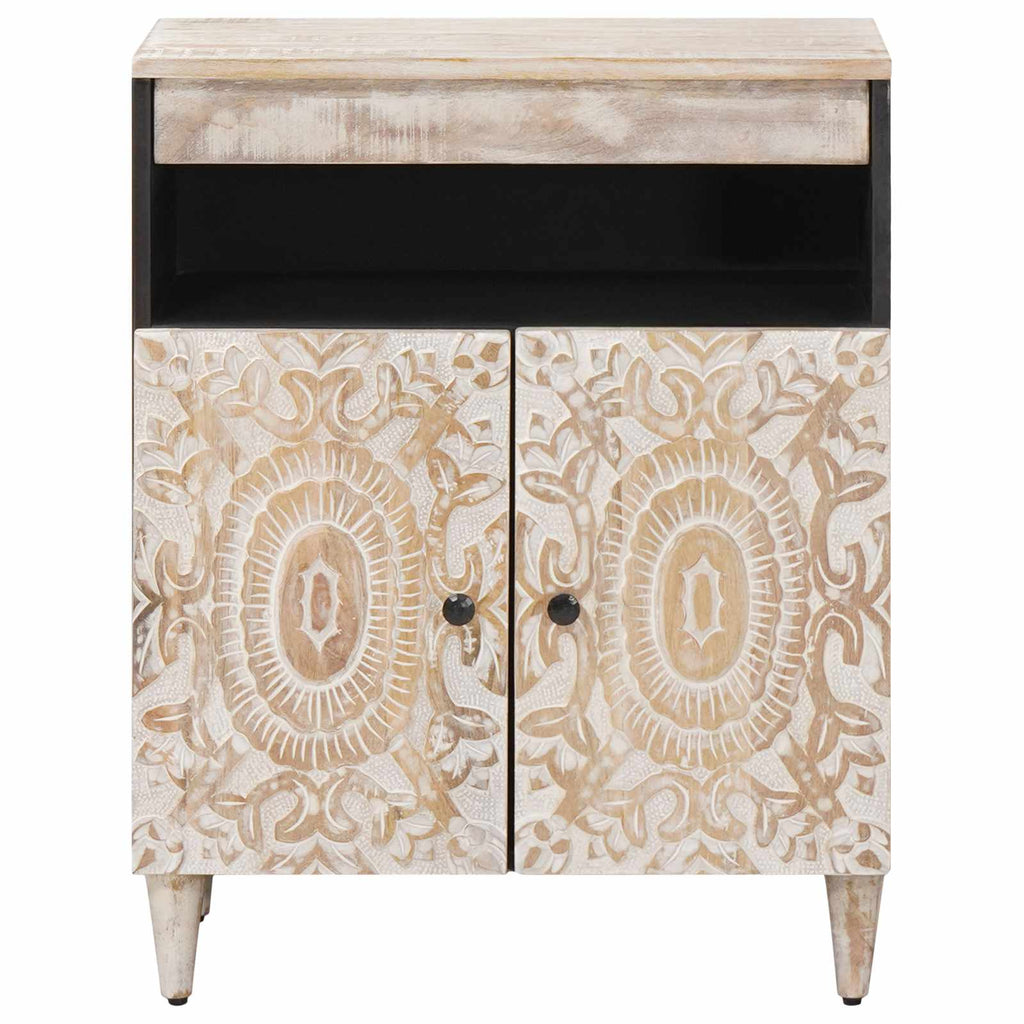 Sideboard mit Speicher Weiß 60 x 33,5 x 75 cm Massivholz Mango