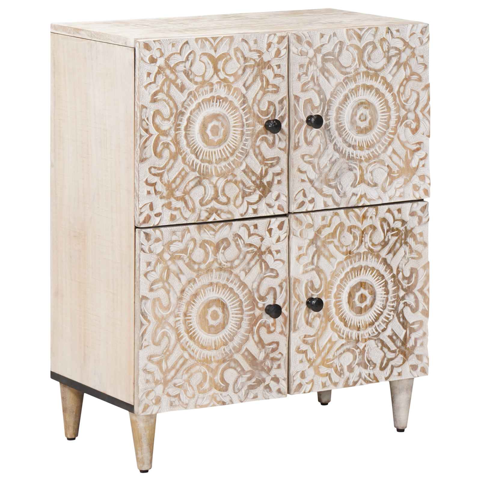 Sideboard mit Speicher Weiß 60 x 33,5 x 75 cm Massivholz Mango