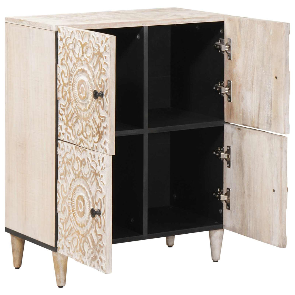 Sideboard mit Speicher Weiß 60 x 33,5 x 75 cm Massivholz Mango