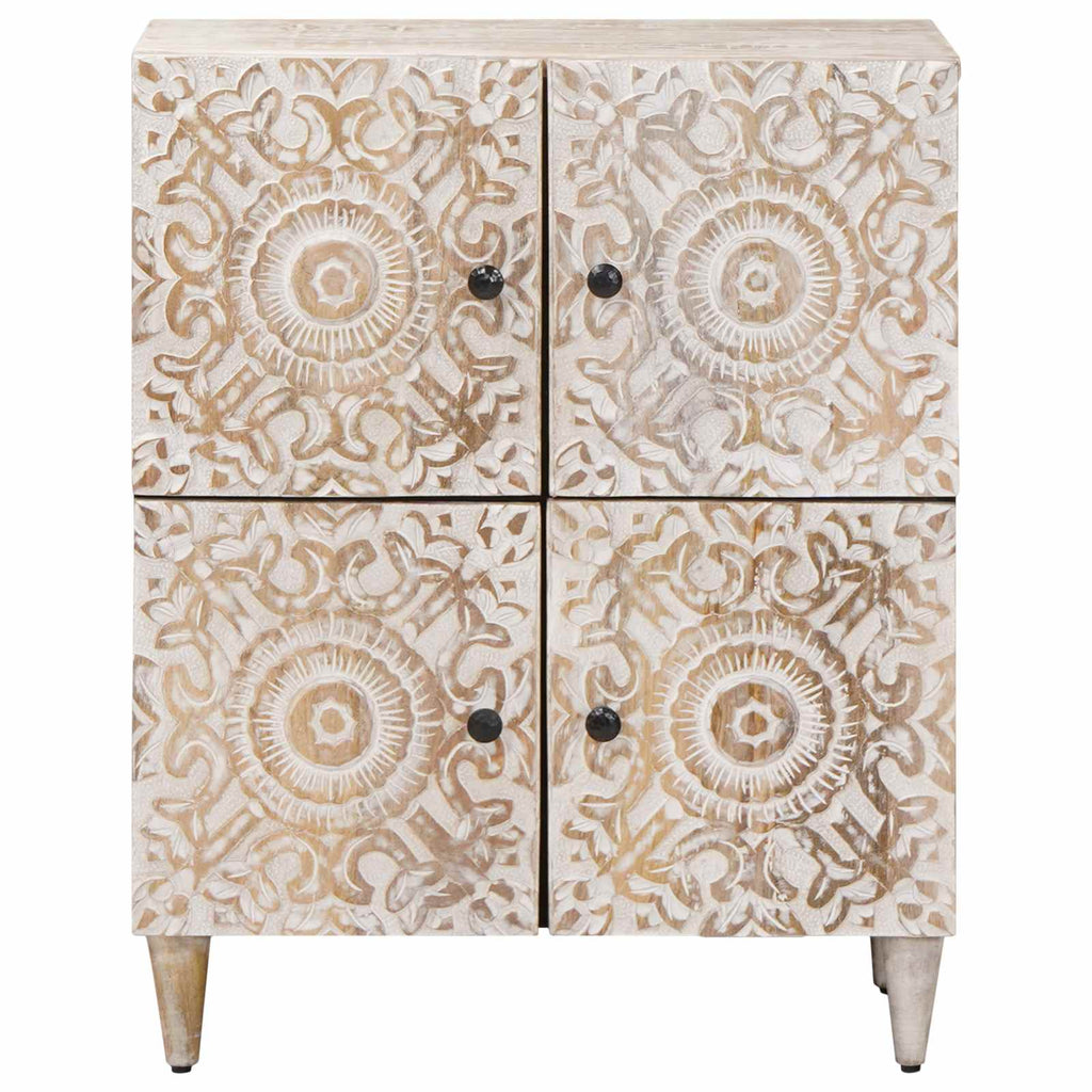 Sideboard mit Speicher Weiß 60 x 33,5 x 75 cm Massivholz Mango