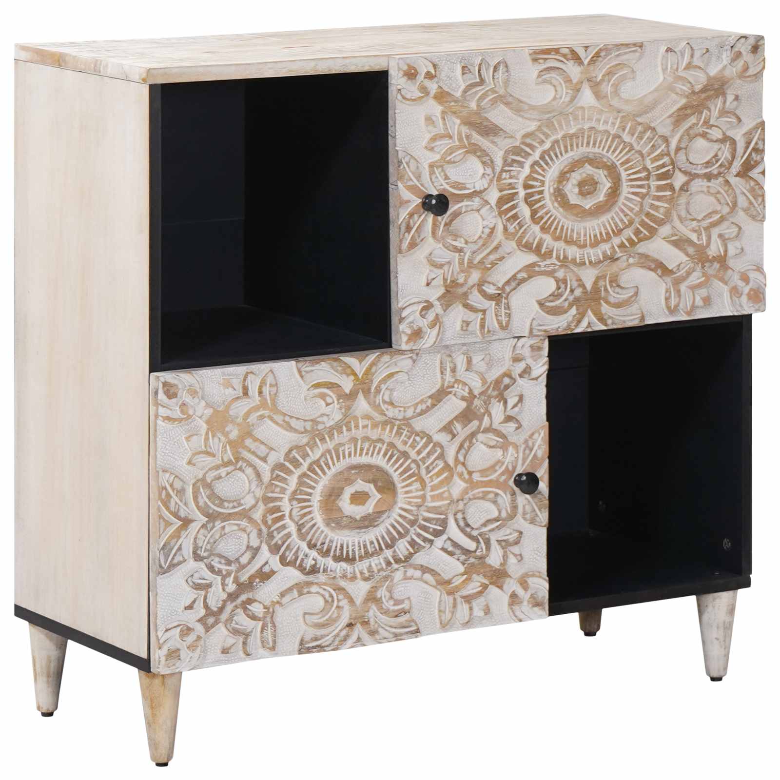 Sideboard mit Speicher Weiß 80 x 33,5 x 75 cm Massivholz Mango