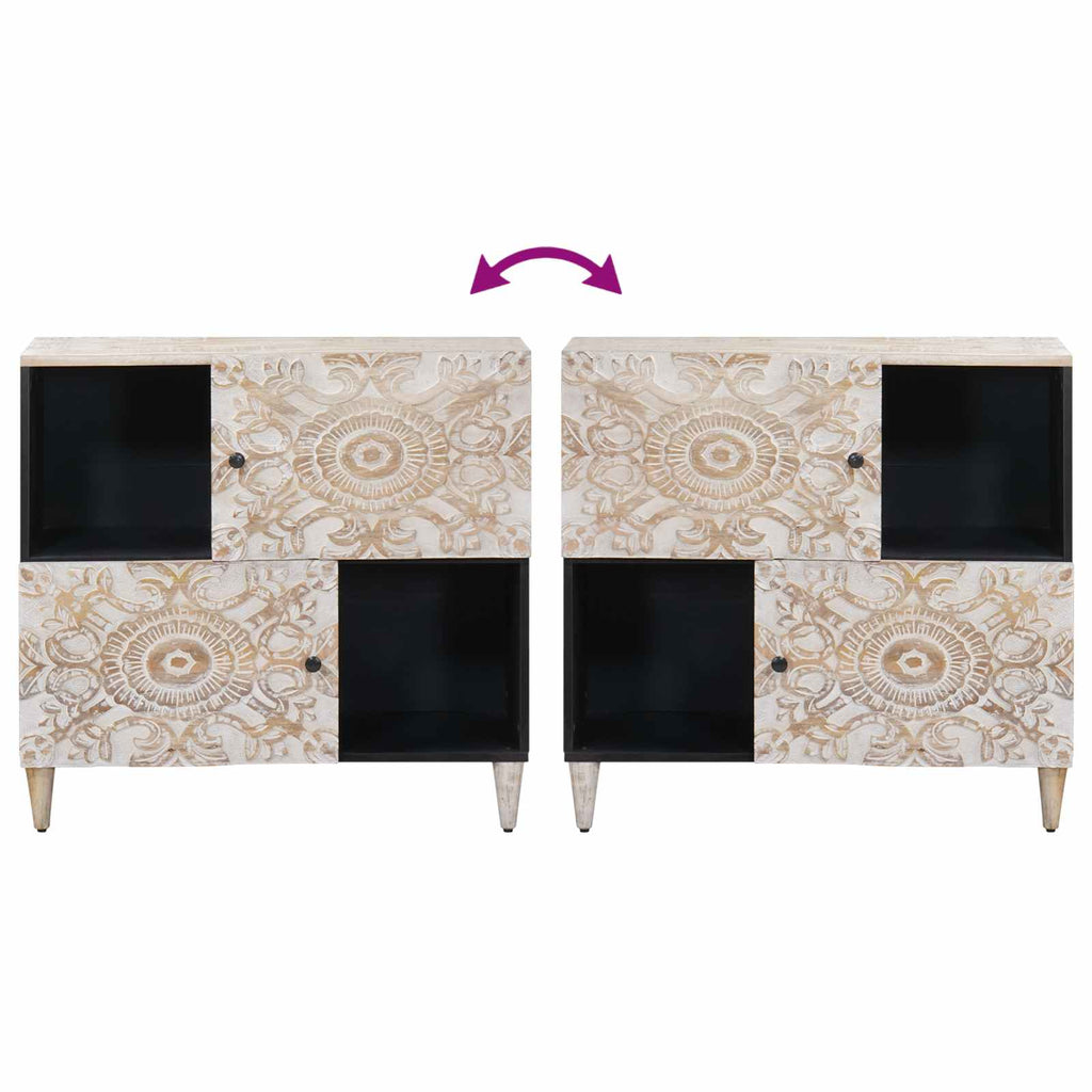 Sideboard mit Speicher Weiß 80 x 33,5 x 75 cm Massivholz Mango