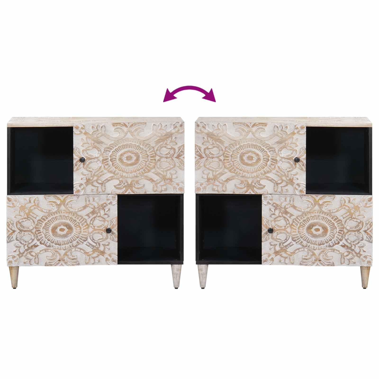 Sideboard mit Speicher Weiß 80 x 33,5 x 75 cm Massivholz Mango