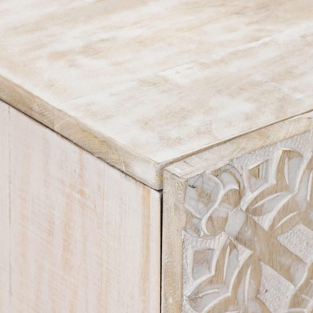 Sideboard mit Regal Weiß 90 x 33,5 x 75 cm Massivholz Mango