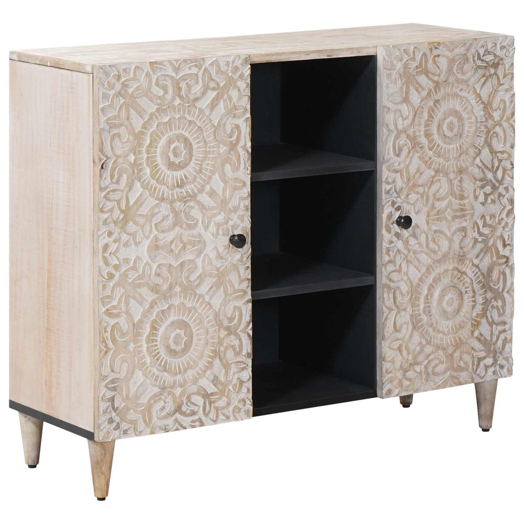 Sideboard mit Regal Weiß 90 x 33,5 x 75 cm Massivholz Mango