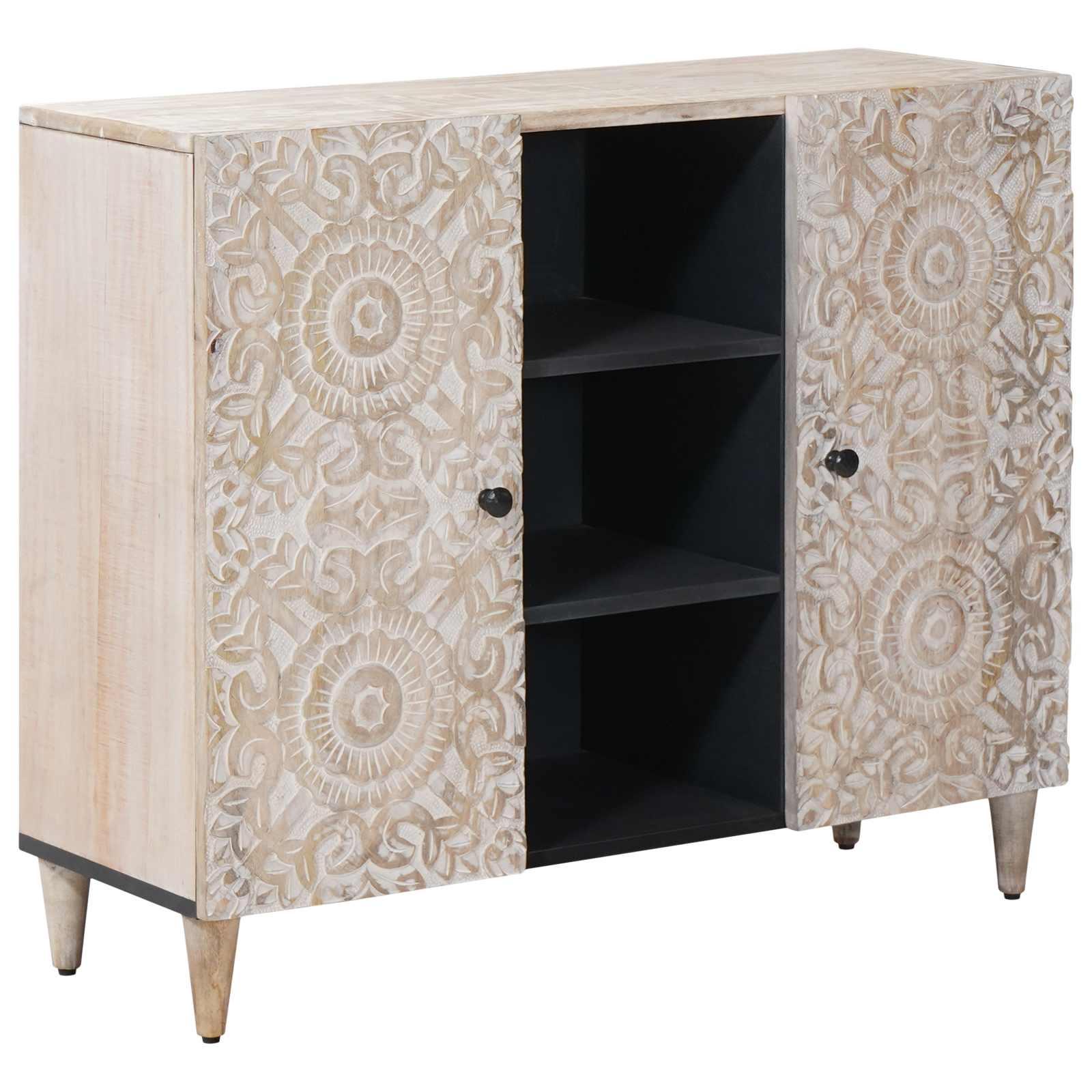Sideboard mit Regal Weiß 90 x 33,5 x 75 cm Massivholz Mango