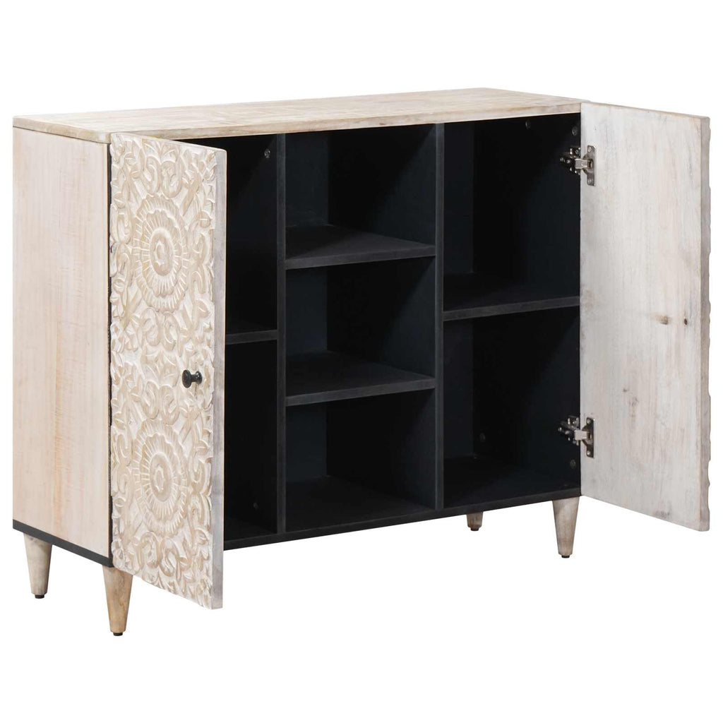 Sideboard mit Regal Weiß 90 x 33,5 x 75 cm Massivholz Mango