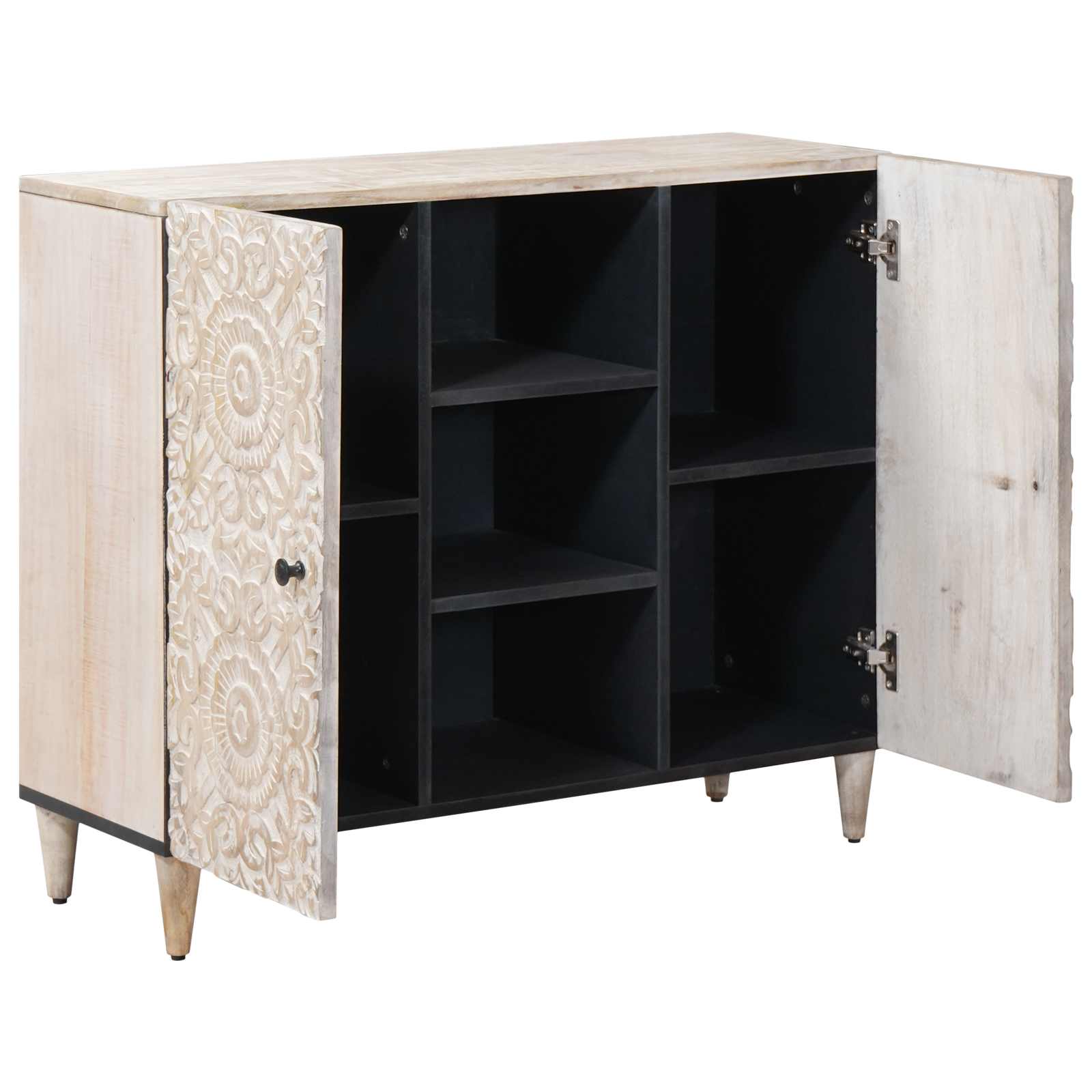 Sideboard mit Regal Weiß 90 x 33,5 x 75 cm Massivholz Mango