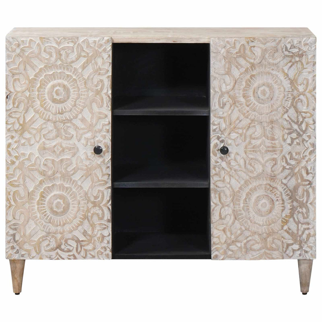 Sideboard mit Regal Weiß 90 x 33,5 x 75 cm Massivholz Mango