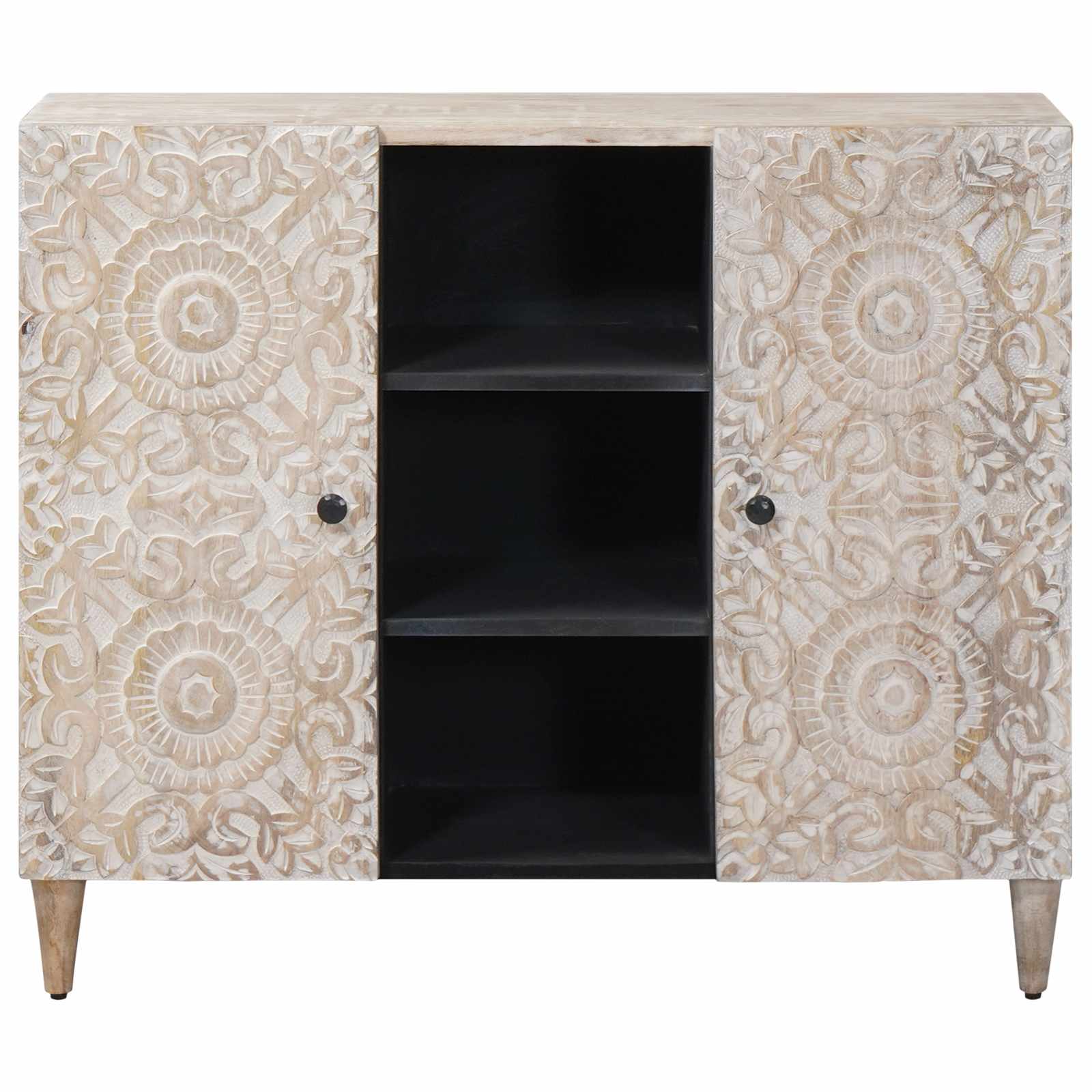 Sideboard mit Regal Weiß 90 x 33,5 x 75 cm Massivholz Mango