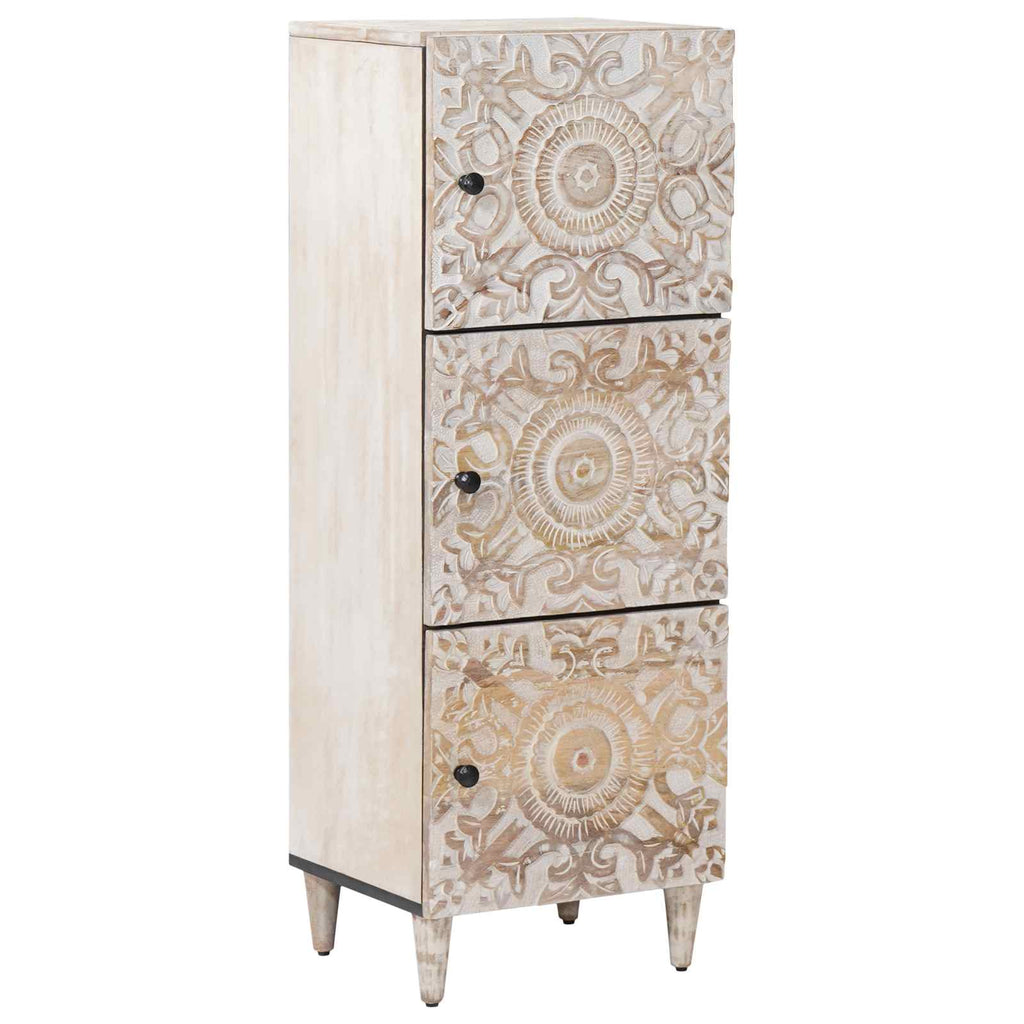 Hochschrank mit Regal Weiß 40 x 33,5 x 110 cm Massivholz Mango