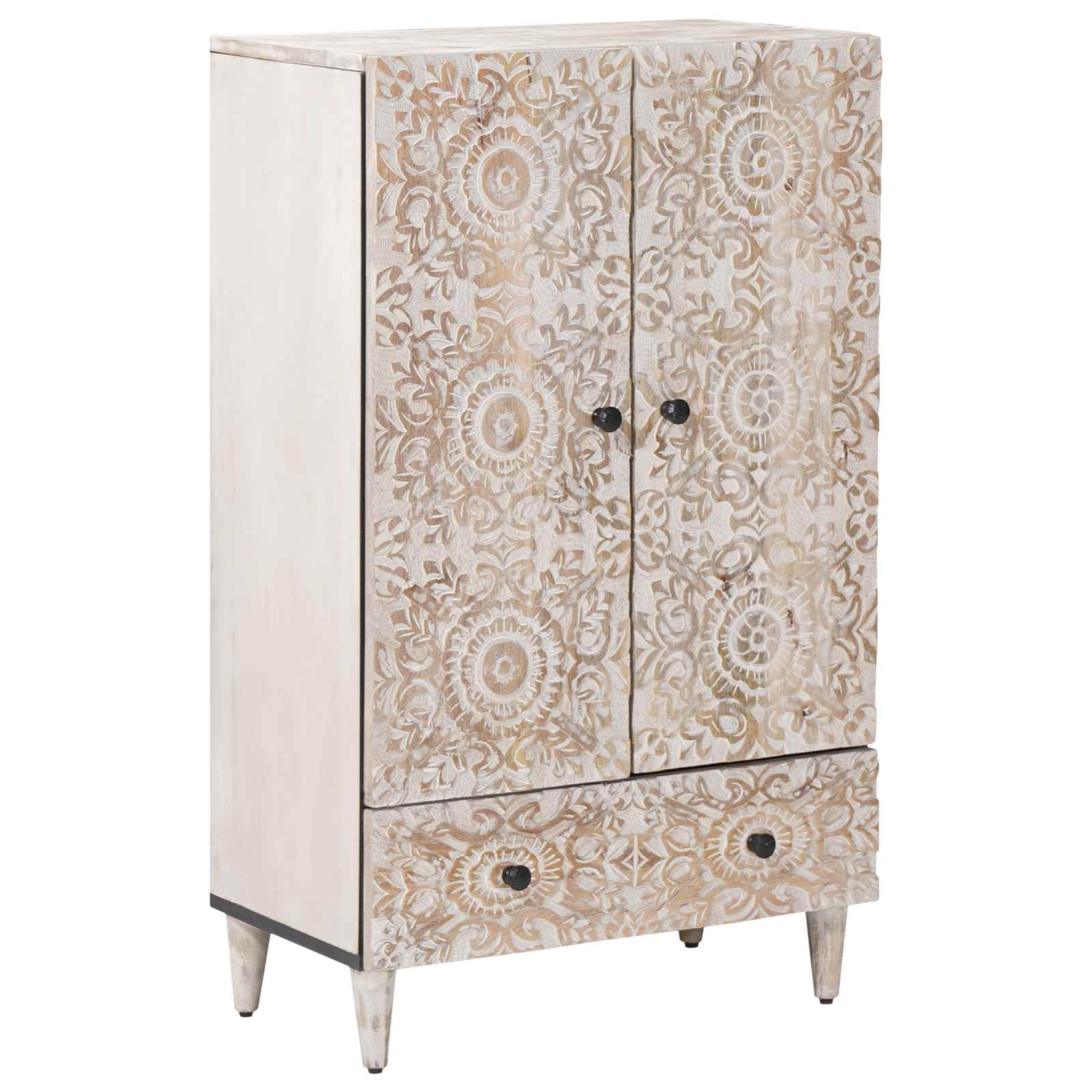 Hochschrank mit Regal Weiß 60 x 33,5 x 100 cm Massivholz Mango