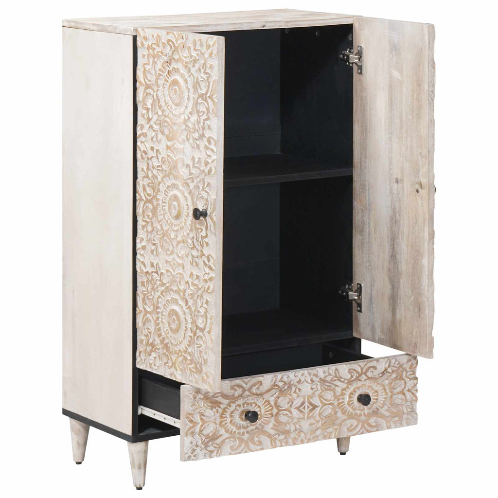 Hochschrank mit Regal Weiß 60 x 33,5 x 100 cm Massivholz Mango