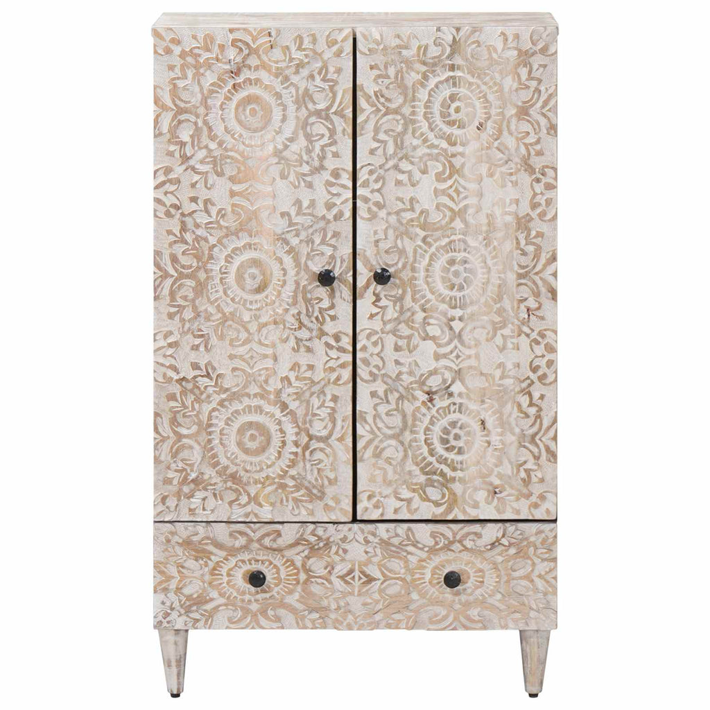 Hochschrank mit Regal Weiß 60 x 33,5 x 100 cm Massivholz Mango