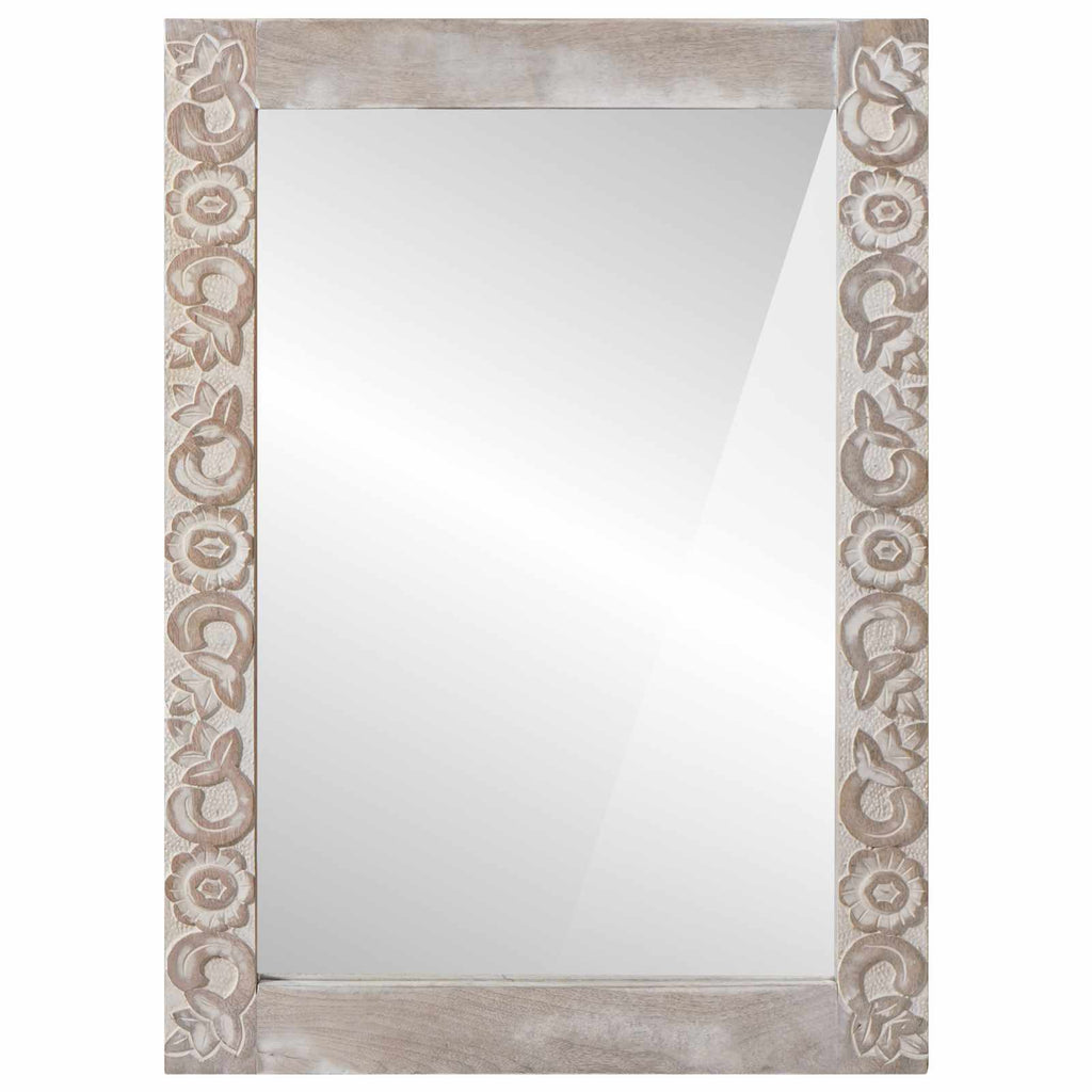Wandspiegel Rechtwinklig Weiß 70 x 50 cm Massivholz Mango
