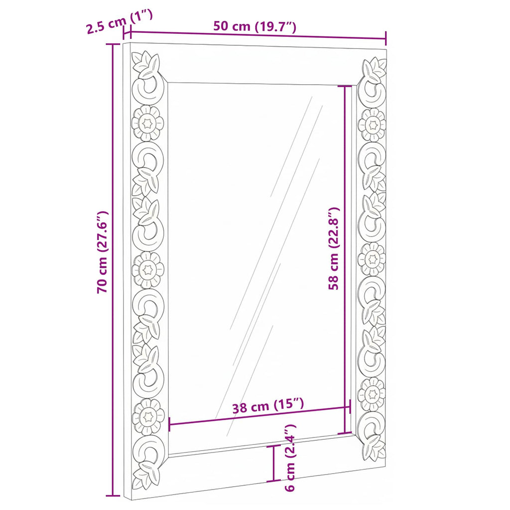 Wandspiegel Rechtwinklig Weiß 70 x 50 cm Massivholz Mango