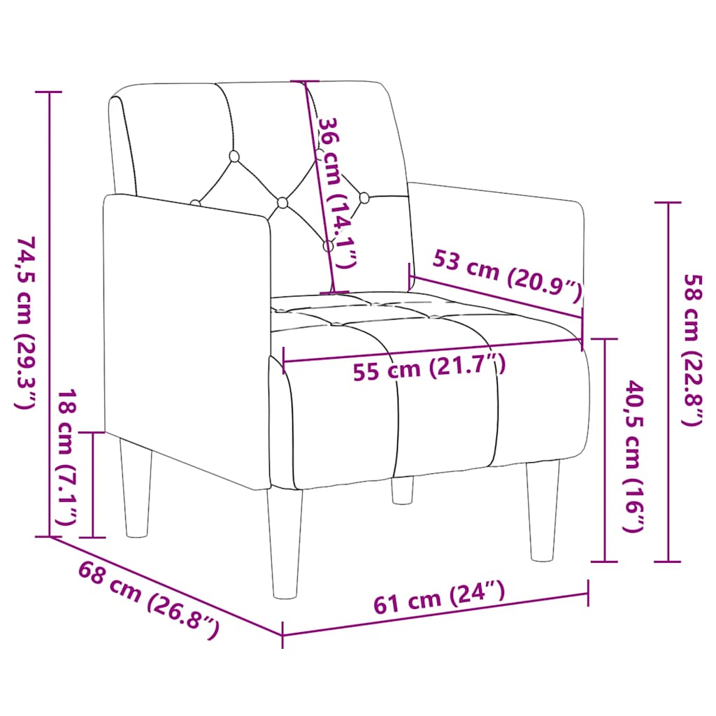 Sessel mit Armlehnen Creme 55 cm Samt