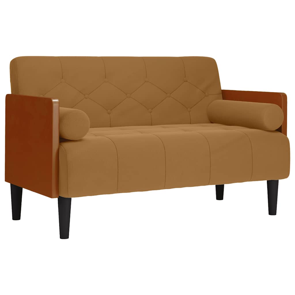Zweisitzer-Sofa mit Nackenrollen Braun 110 cm Samt