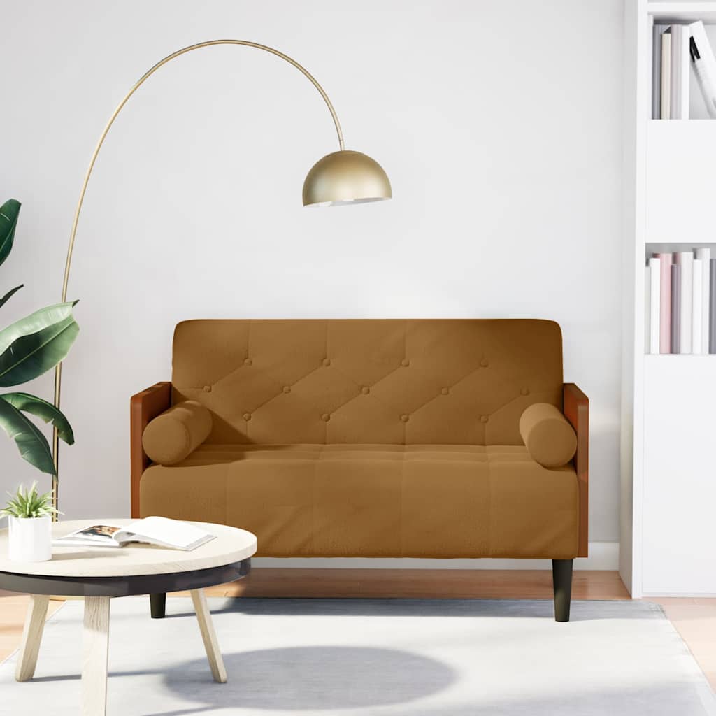 Zweisitzer-Sofa mit Nackenrollen Braun 110 cm Samt