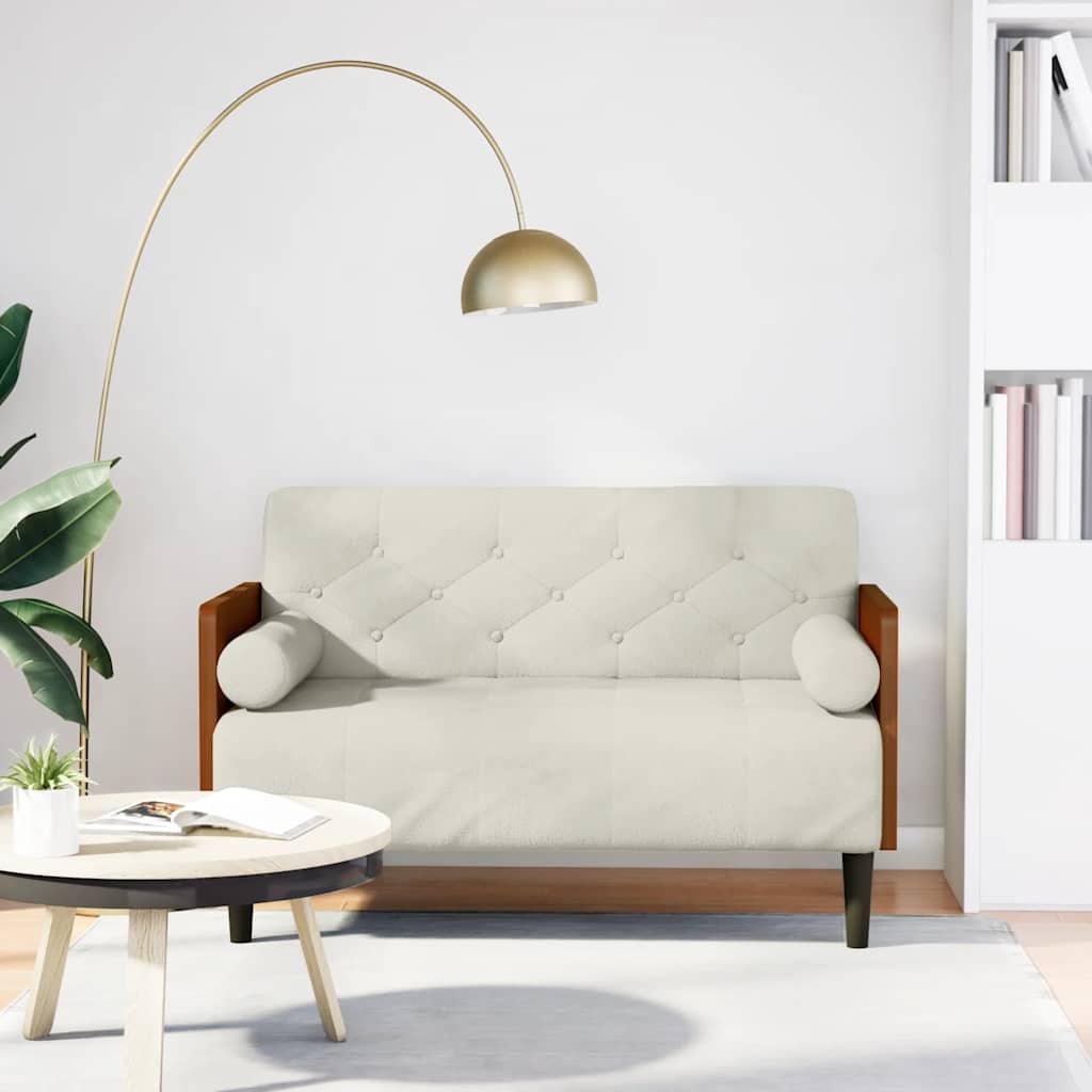 Zweisitzer-Sofa mit Nackenrollen Creme 110 cm Samt