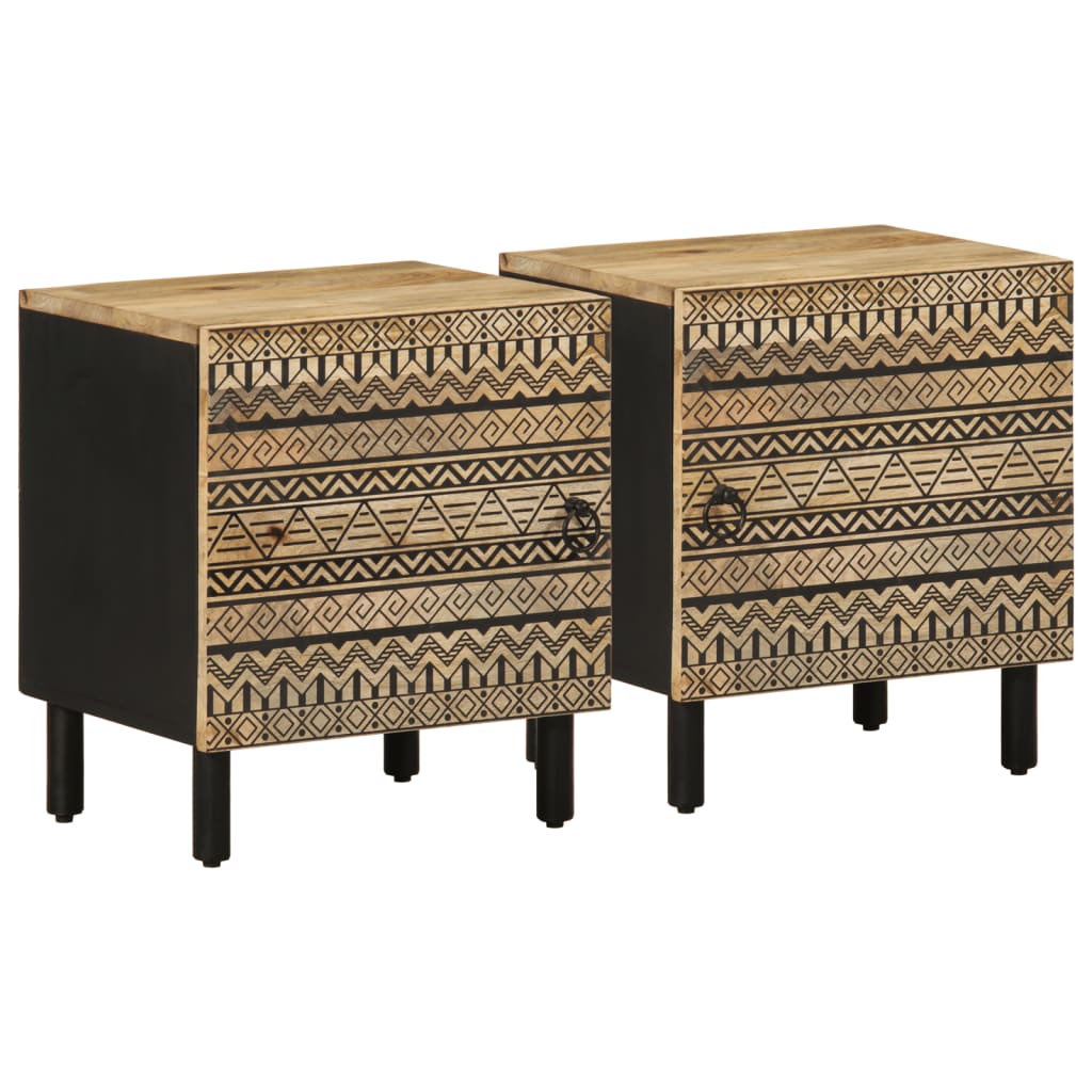 Nachttische 2 Stk. Schwarz 40x33,5x46 cm Raues Mangoholz