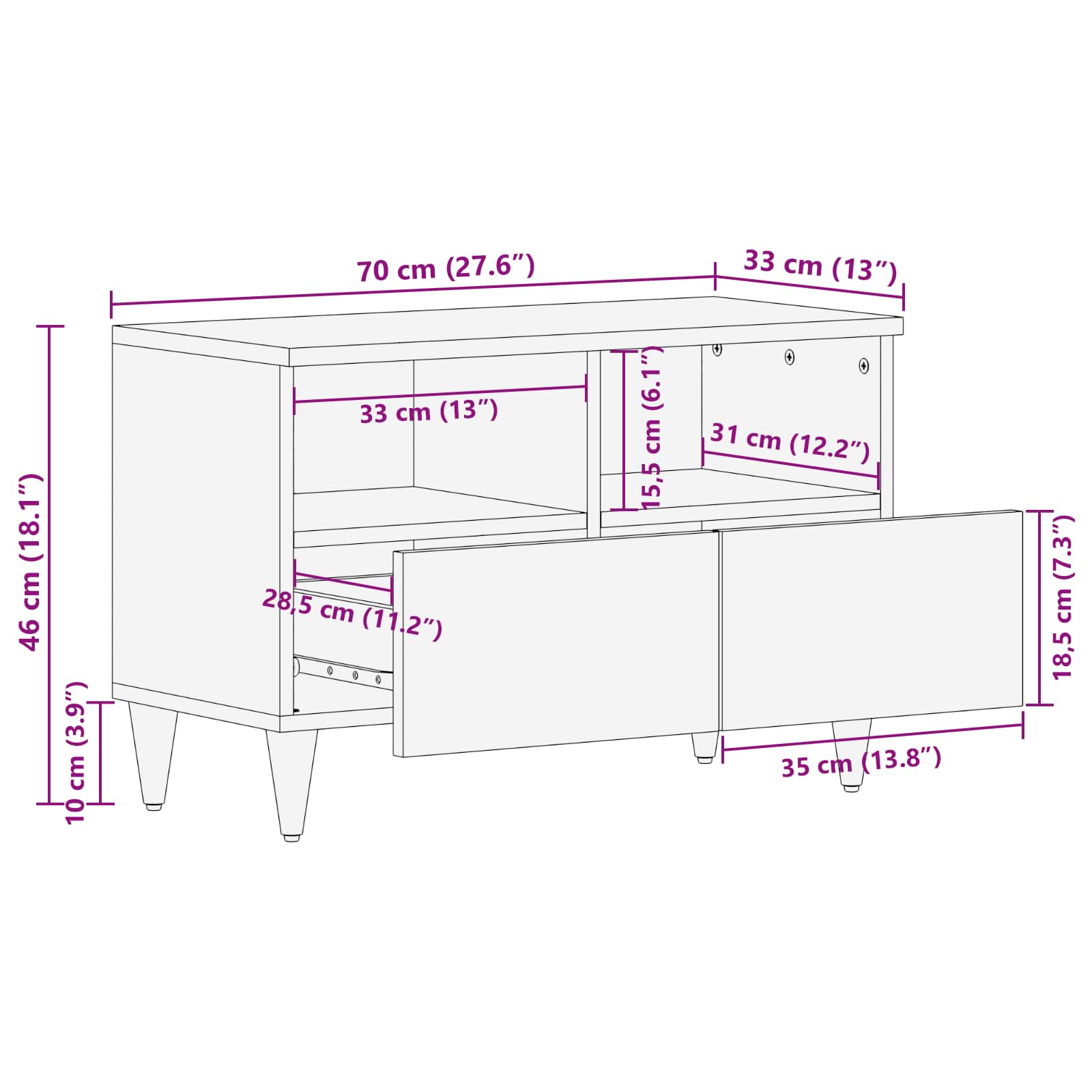 Stauraumschränke Mehrfarbig 70 x 33,5 x 46 cm Massivholz Mango