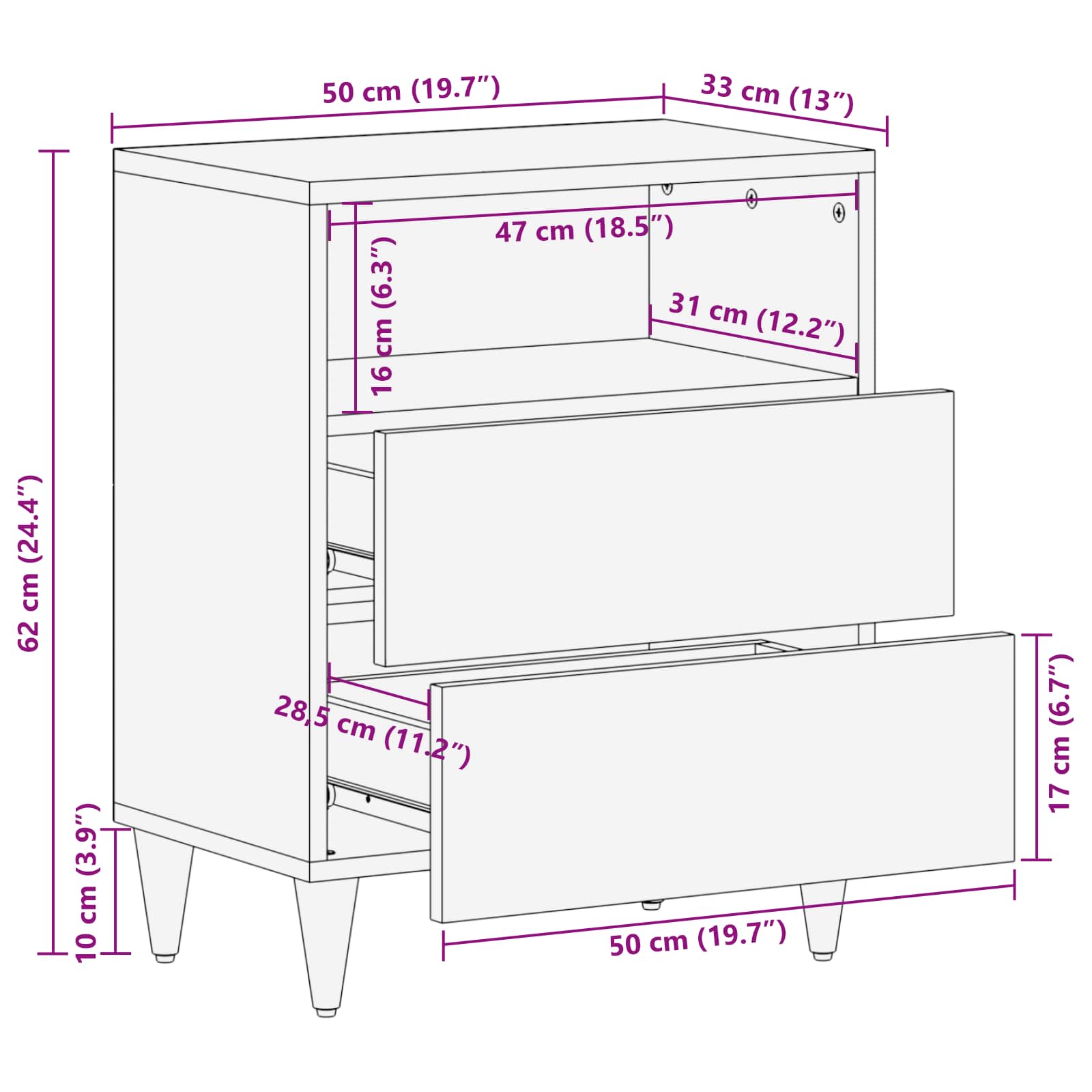 Nachttisch Mehrfarbig 50 x 33 x 60 cm Massivholz Mango
