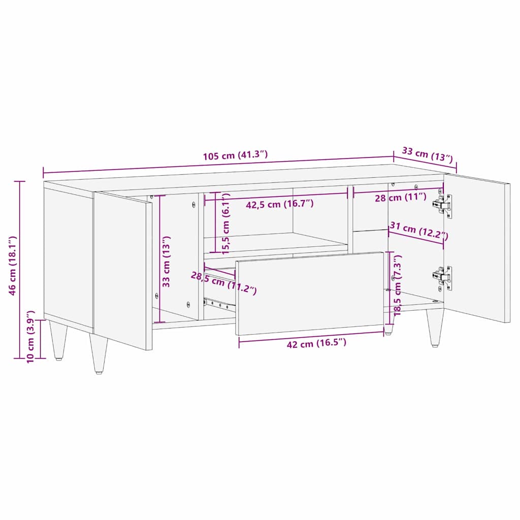 TV-Schränk mit Tür Honigbraun 105 x 33 x 46 cm Massivholz Mango