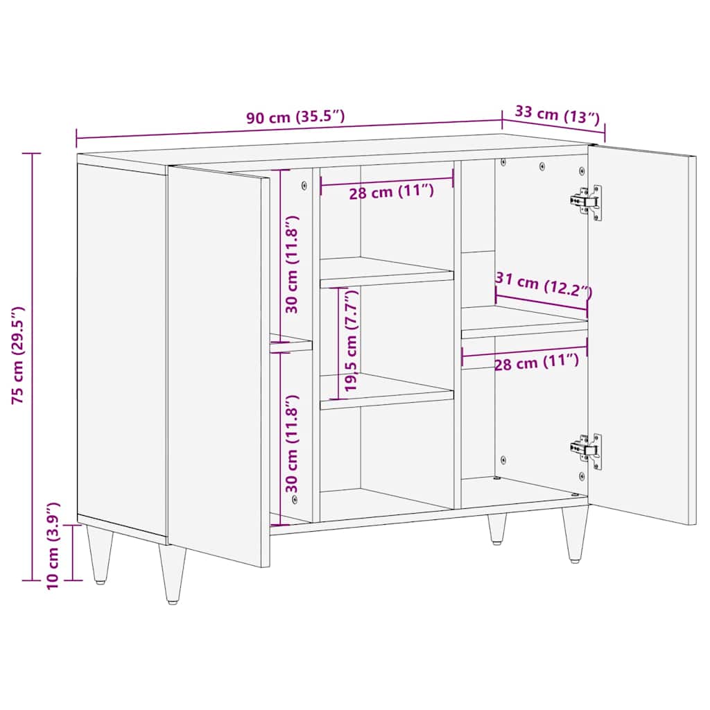 Sideboard mit Regal Braun 90 x 33 x 75 cm Massivholz Mango