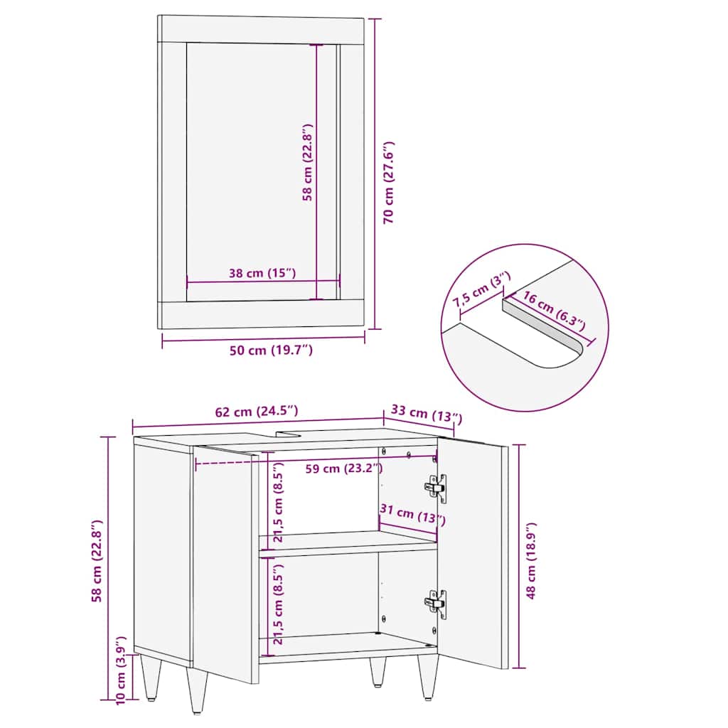 Badezimmer Spiegel mit Spiegel Honigbraun 70 x 50 x 2,5 cm