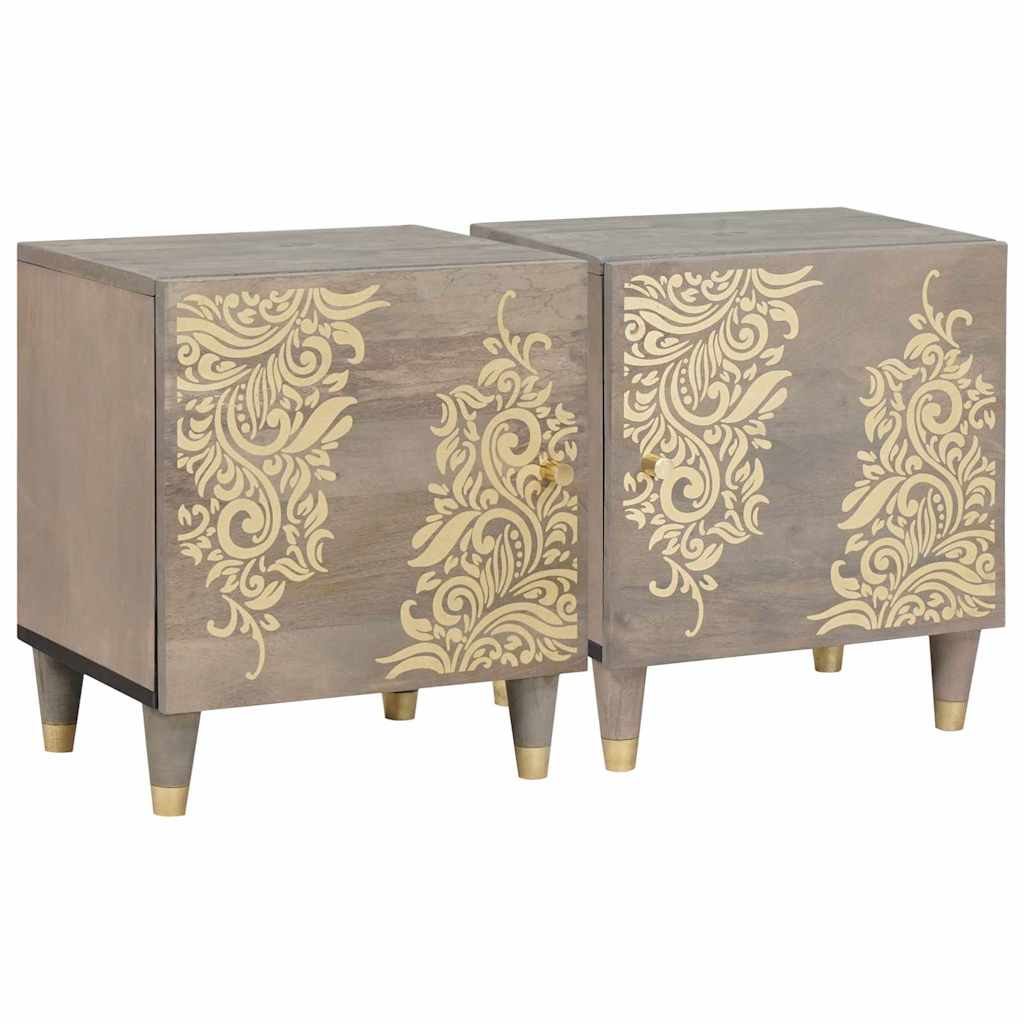 Nachttisch mit Tür 2 pcs Grau 40 x 33 x 46 cm Massivholz Mango