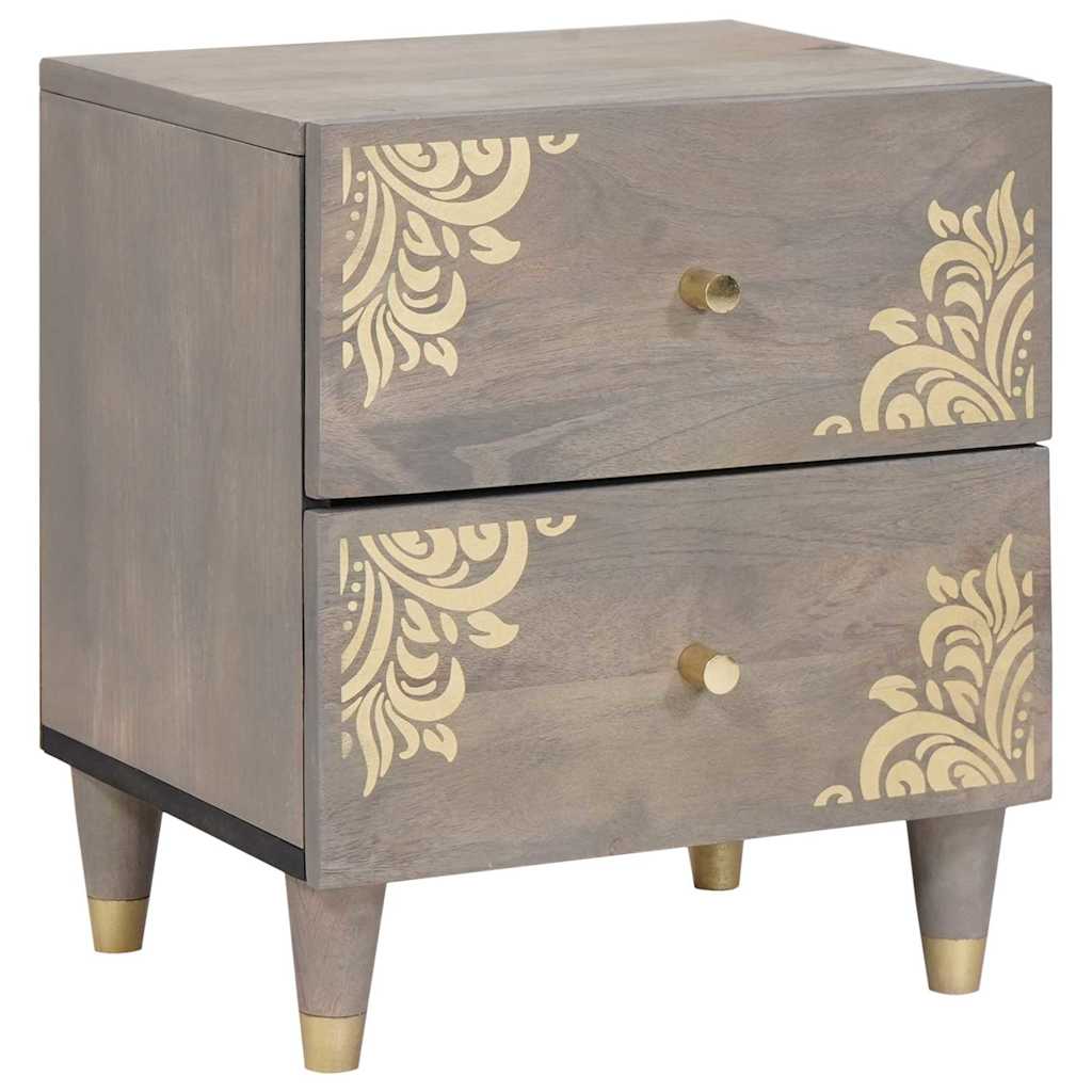 Nachttisch mit Schubladen Grau 40 x 33 x 46 cm Massivholz Mango