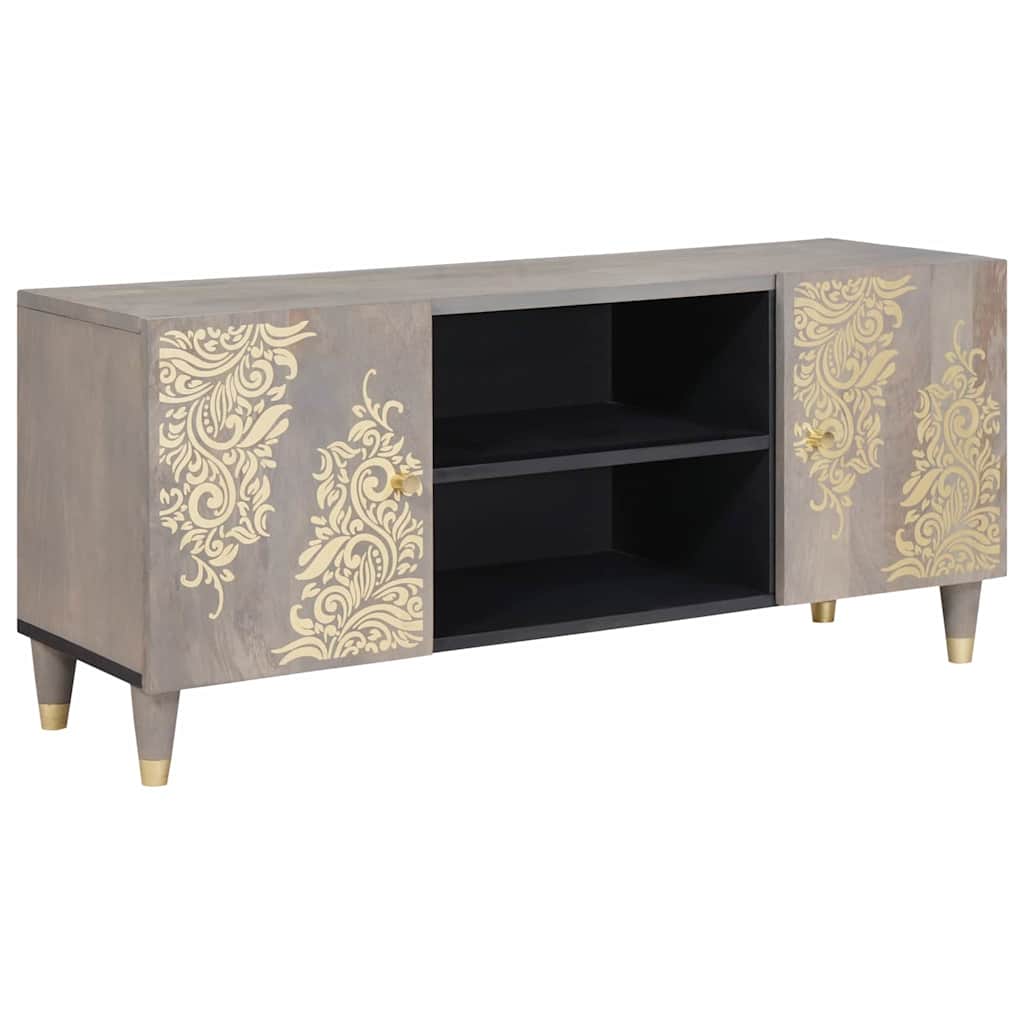 TV-Schränk mit Regal Grau 105 x 33 x 46 cm Massivholz Mango