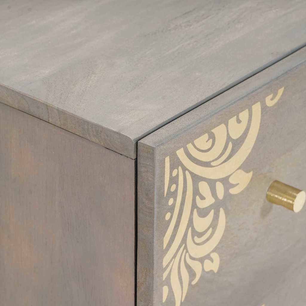 Sideboard Grau und Gold 60 x 33 x 75 cm Massivholz Mango