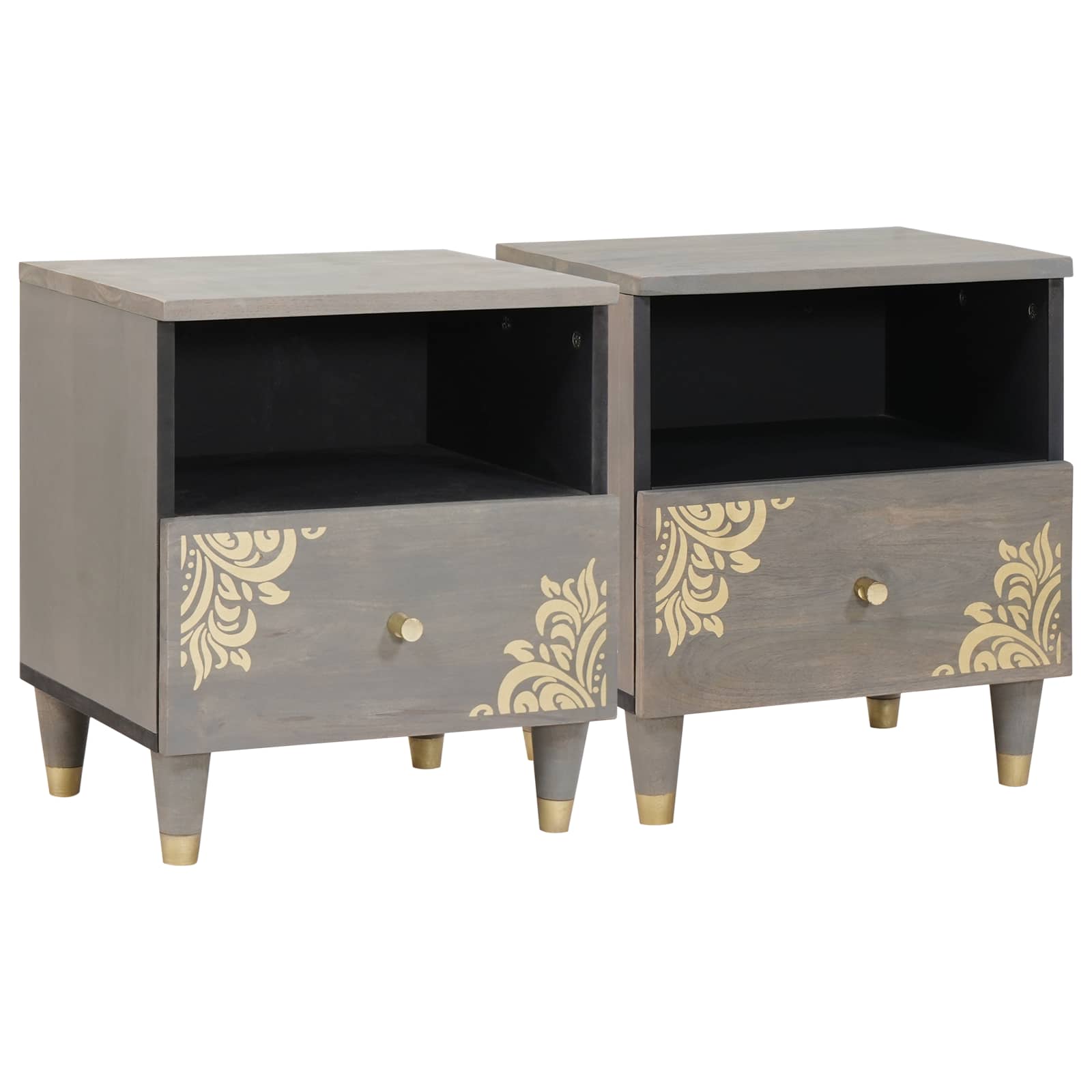 Nachttisch 2 pcs Grau 40 x 33 x 46 cm Massivholz Mango